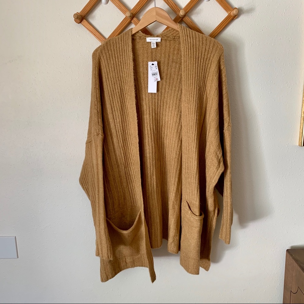 Topshop Oversized Camel Long Cardigan W/ Pockets